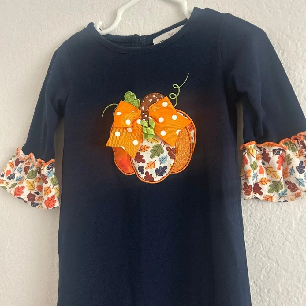 Rare Editions Baby Halloween Pumpkin Outfit Romper Navy Blue Ruffles 6 Months